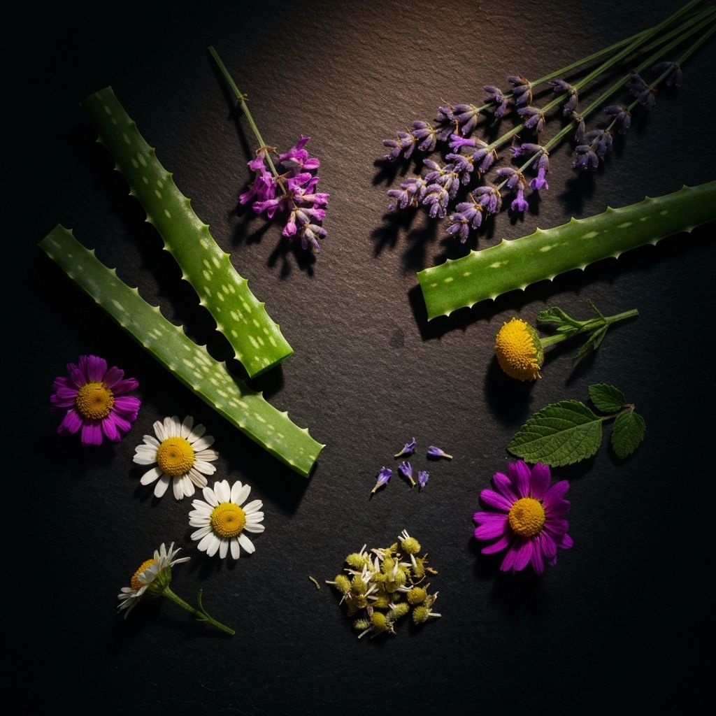 Natürliche Pflanzenextrakte und botanische Kräuter auf Stein